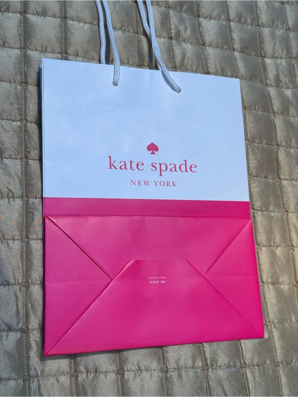 Kate Spade White and Hot Pink Two-Tone Gift Bag